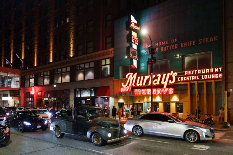 Murray's Steakhouse, Downtown Minneapolis, Est. 1946 2 Murray's Steakhouse on South 6th Street in downtown Minneapolis at night.