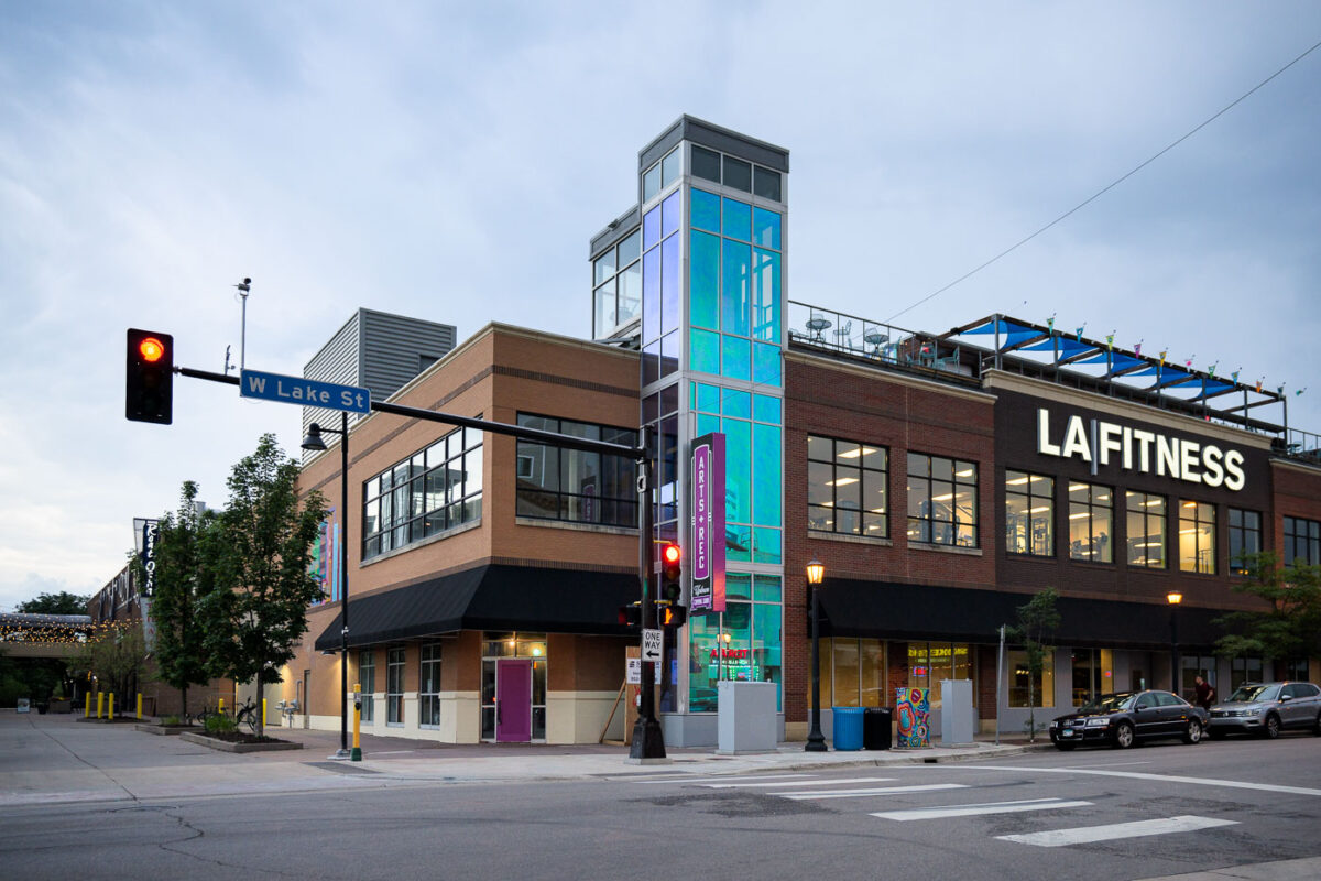 The Arts + Rec facility and LA Fitness are located in the Seven Points complex on W Lake Street in Minneapolis's Uptown neighborhood.