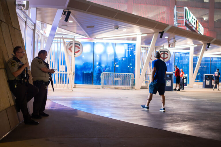 Armed security at Target Field in Minneapolis 1 Hennepin County Sheriff's Department outside Target Field with rifles.