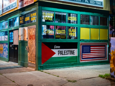 South Minneapolis Corner Store: Palestine and US Flags