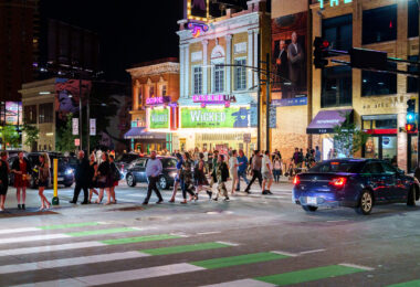 Crowds leave the Orpheum Theatre on Hennepin Ave in Downtown Minneapolis on a Friday night in August. 2022.