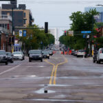 Looking down Nicollet Avenue towards Downtown Minneapolis.