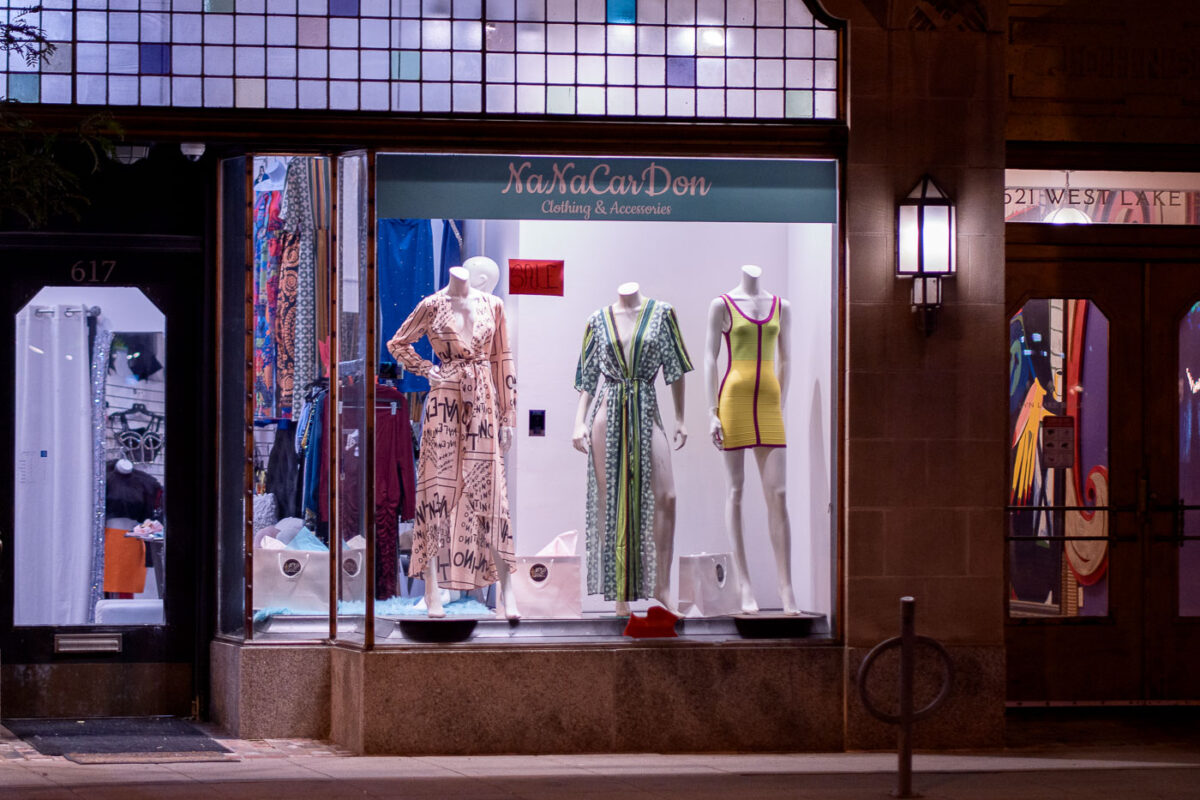 NaNaCarDon Clothing & Accessories storefront window on Lake Street in Minneapolis