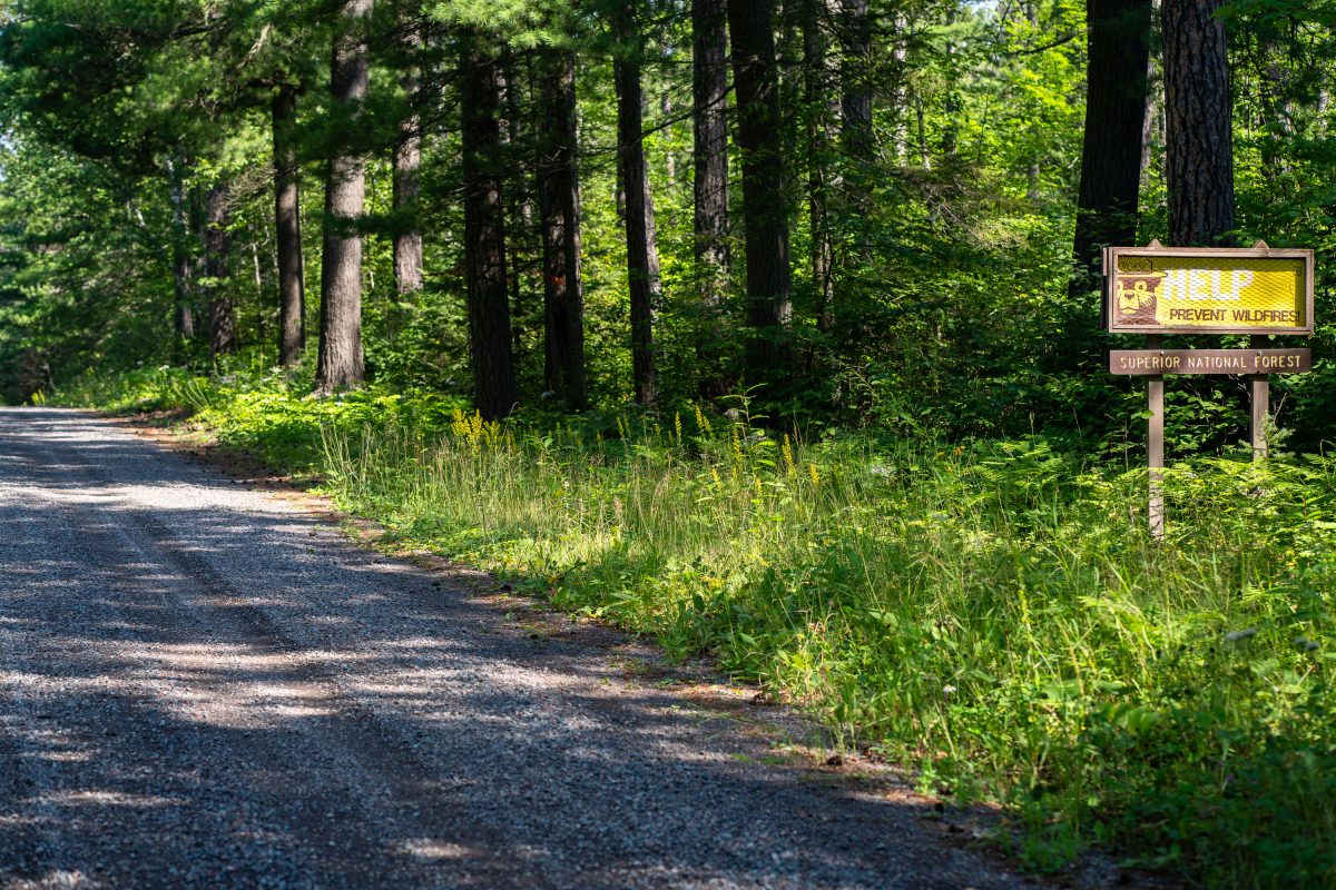 Prevent Wildfires sign in the Superior National Forest in 2022