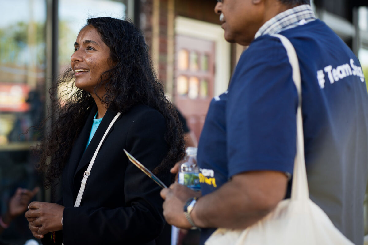 Saraswati Singh, a candidate for Hennepin County Attorney at George Floyd Square for a "Community Conversation - Let's talk about public safety". The panel included other candidates as well as the interim Chief of Police.