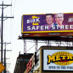 A billboard for candidate for Governor Scott Jensen and Matt Birk in North Minneapolis.