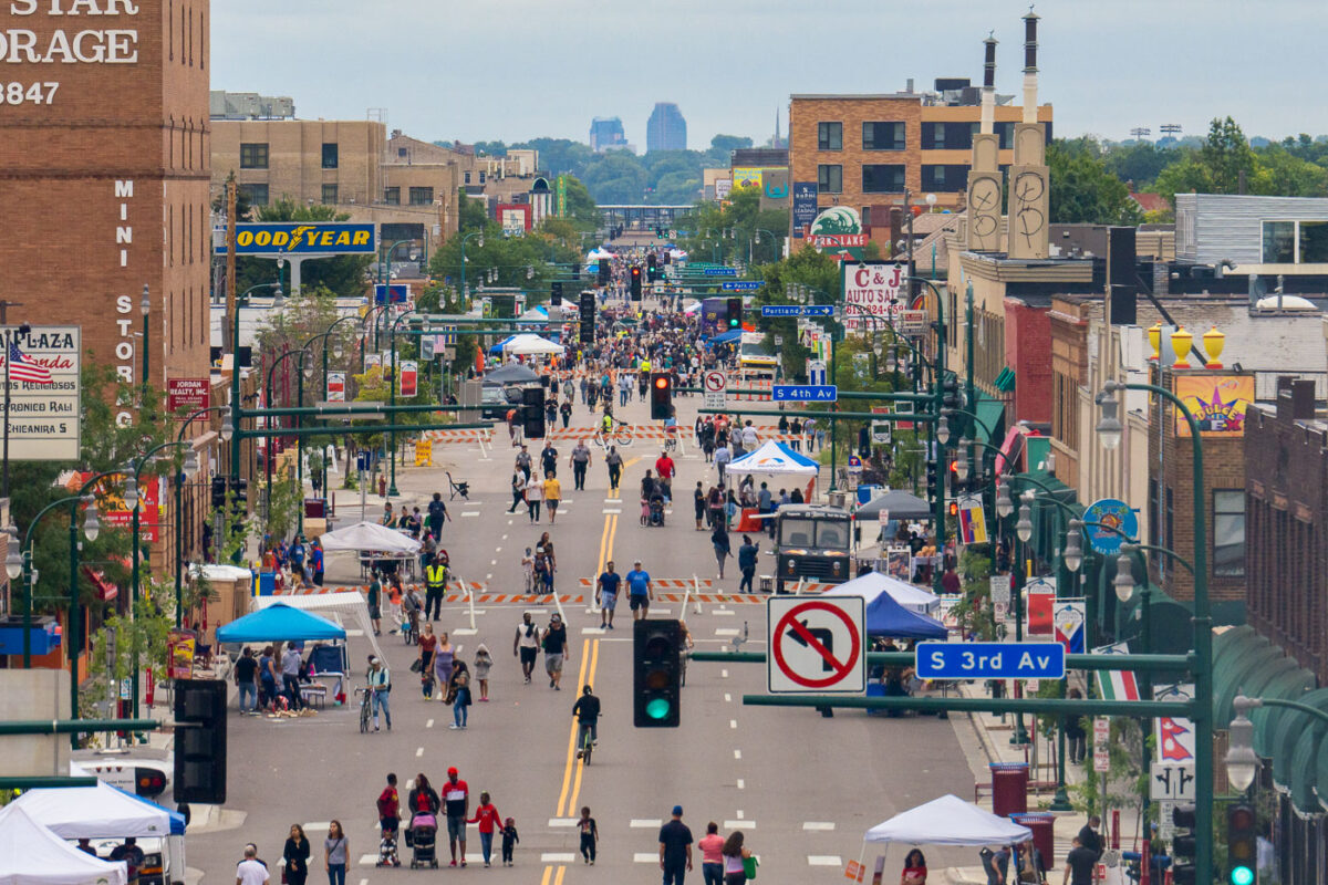 The streets closed for the Open Streets event on East Lake Street in South Minneapolis.