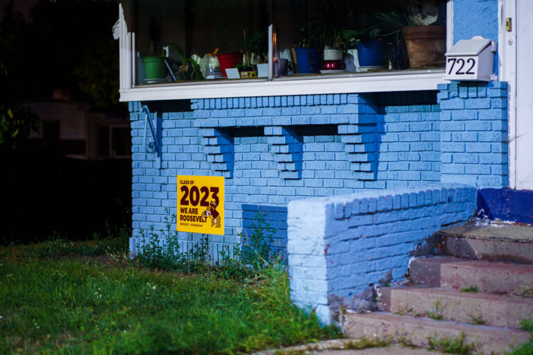 2023 We Are Roosevelt Yard SIgn 1 A "Class of 2023 We are Roosevelt" yard sign in a South Minneapolis front yard.