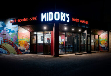 Midori's Floating World Cafe was located a block from the third precinct. Their former building still stands next to the destroyed building that was home to Minnehaha Liquors. Midori's has been open since April at their new location a half mile down the road - in a former Subway.