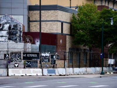 Minneapolis Police 3rd Precinct Barricade with Protest Signs