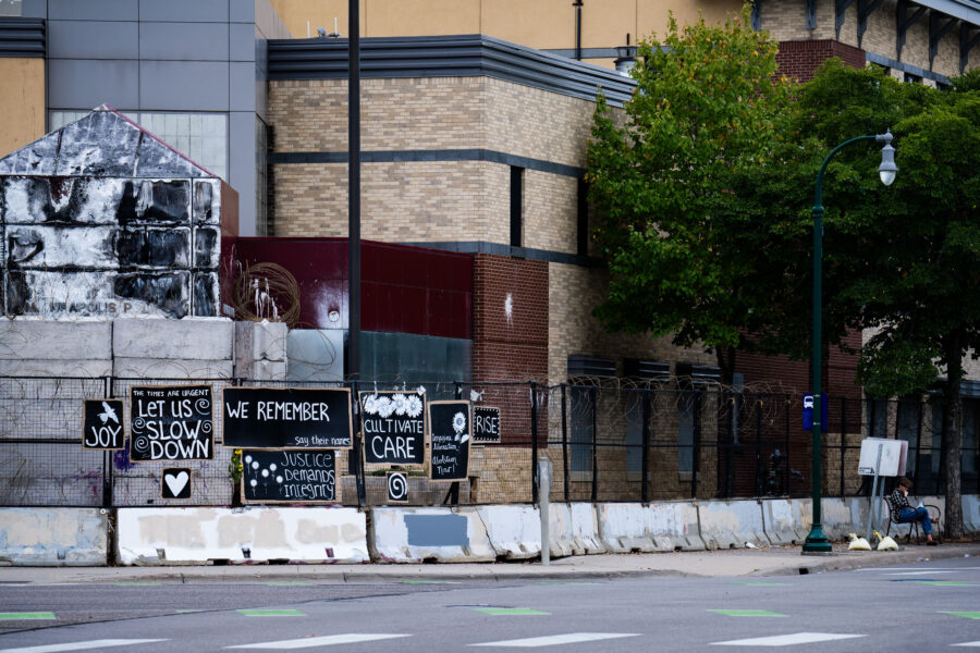 Minneapolis Police 3rd Precinct Barricade with Protest Signs