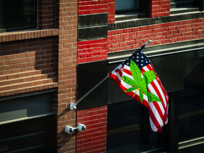 American Flag with Pot Leaf in Downtown Minneapolis