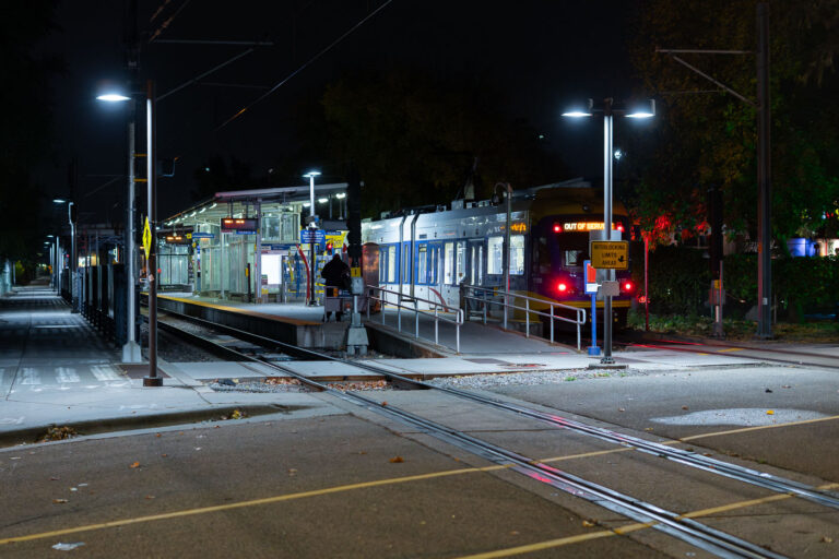 Cedar Riverside Train Station at night in Minneapolis 4 Cedar-Riverside train station in South Minneapolis.