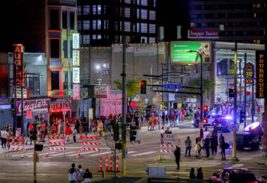 Thousands of costumed people downtown last night for various parties. Part of 1st Avenue was closed for Warehouse District Live with food trucks, arcades, and basketball hoops. Saw lots of bananas.