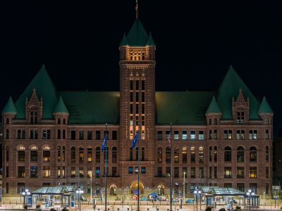 Minneapolis City Hall Encampment at Night