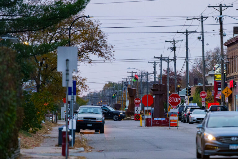 George Floyd Square fists October 2022 2 Scott Jensen, the GOP challenger to Governor Tim Walz, has his face on a billboard directly above the George Floyd mural at George Floyd Square.