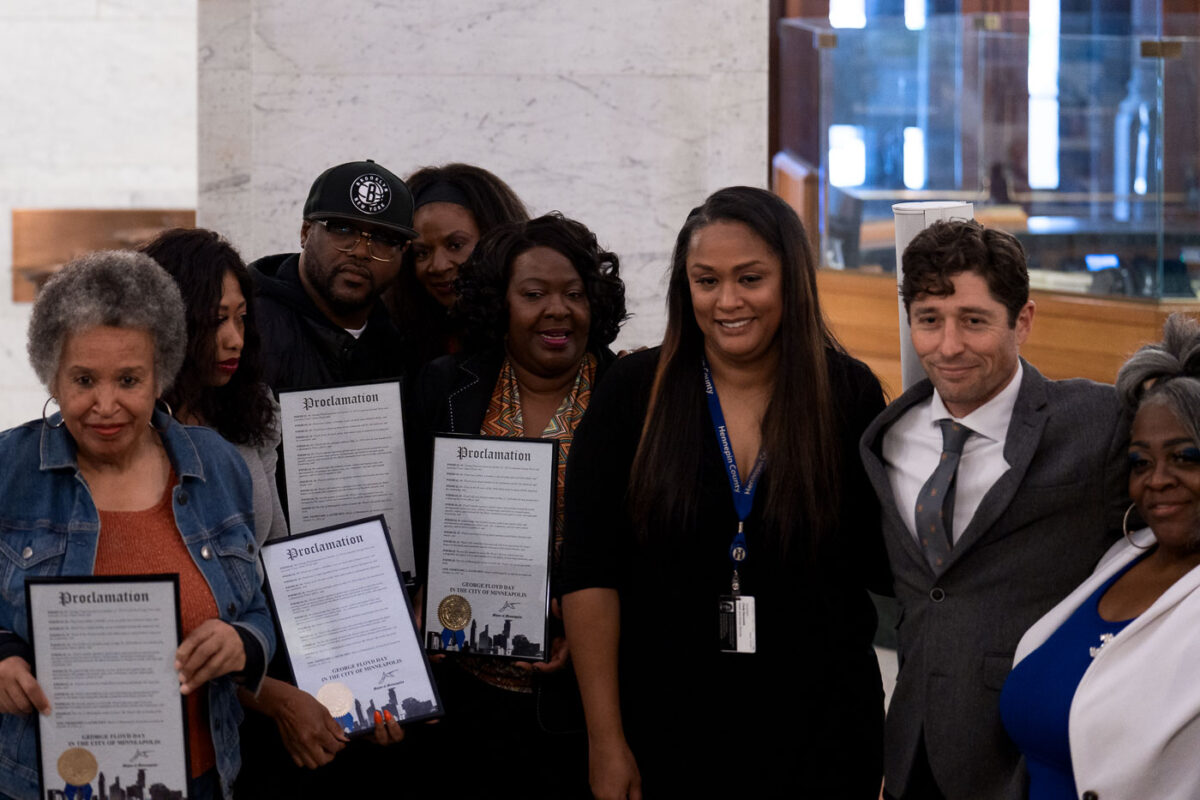 Jacob Frey, the Mayor of Minneapolis, poses with the family of George Floyd on what would have been Floyd’s 49th birthday. The mayor had proclaimed it George Floyd Day.

Terrence Floyd, Paris Stevens, Angela Harrelson.