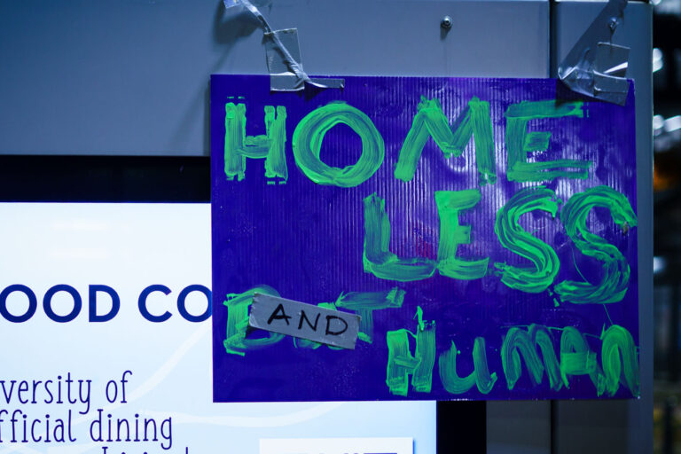 Homeless and Human protest sign in Minneapolis 3 Protesters holding space at City Hall. They say they demand "a complete moratorium on the clearing of encampments, clear guidelines regarding the encampments and proof of funding for more permanent housing for unhoused residents and people in need"