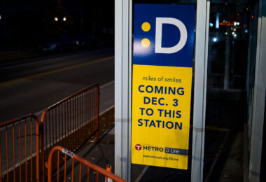 New Metro Transit D Line signage on Chicago Avenue in Minneapolis.