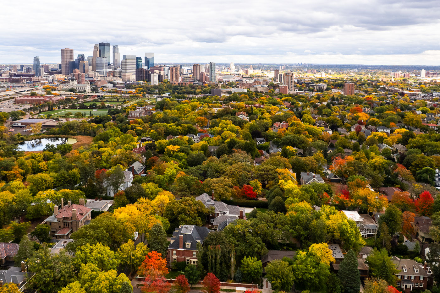 Minneapolis Skyline Over Kenwood in Peak Fall Color