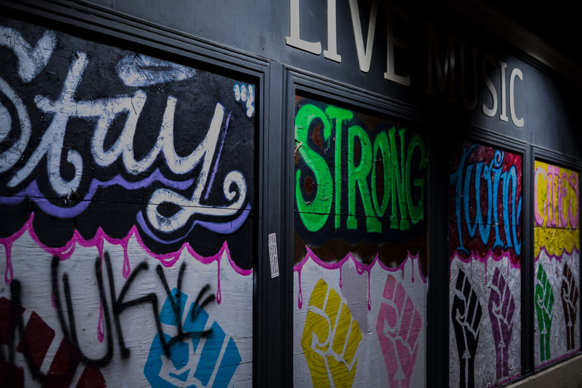 Painted boards on Mortimer's on Lyndale Avenue in Minneapolis.