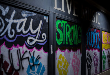 Painted boards on Mortimer's on Lyndale Avenue in Minneapolis.