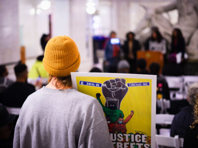 Minneapolis City Hall Protest: "No Justice No Streets" Sign