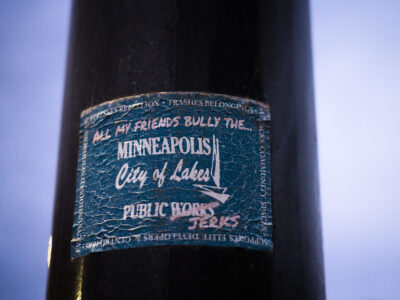 Minneapolis Public Works "Jerks" Sticker on Light Pole