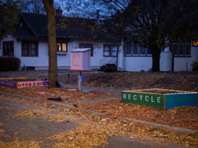 Minneapolis "Recycle Go Green" Flower Bed and Little Free Library