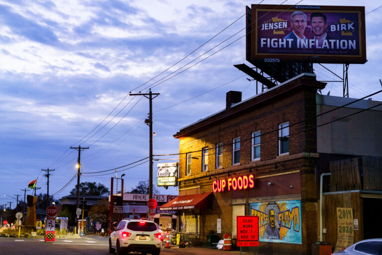 Scott Jensen billboard at George Floyd Square 2 Scott Jensen, the GOP challenger to Governor Tim Walz, has his face on a billboard directly above the George Floyd mural at George Floyd Square.