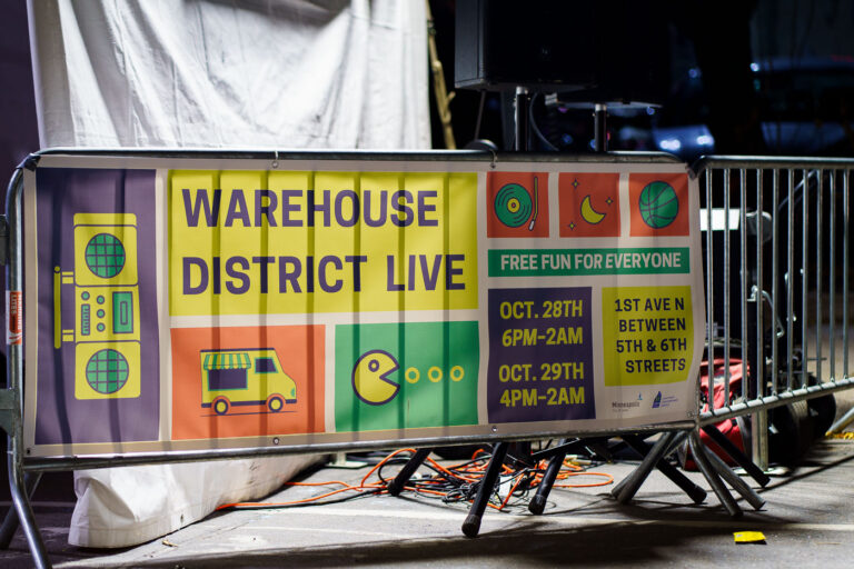 Warehouse District Live sign on Halloween 1 A Warehouse District Live sign in Downtown Minneapolis as seen on Halloween.