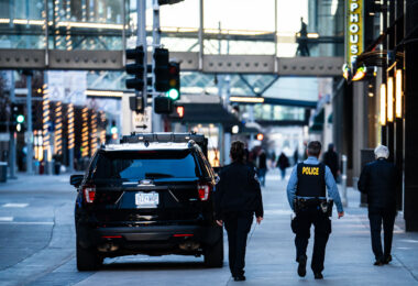 Minneapolis police walk downtown Minneapolis as part of "Operation Endeavor".