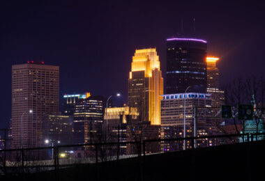 Downtown Minneapolis skyline seen in November 2022.
