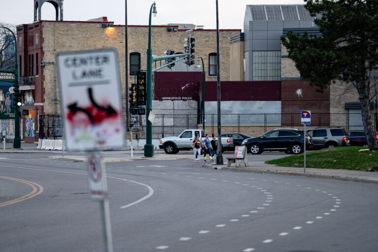 Minneapolis Police Third Precinct seen from Minnehaha Ave 2 The former Minneapolis police third precinct. The precinct was burned by protesters in May 2020 following the murder of George Floyd.