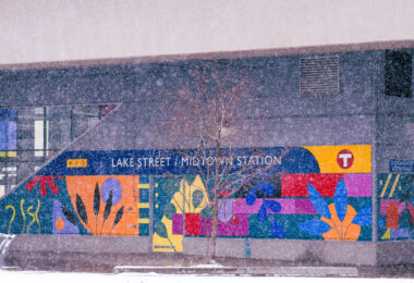 Lake Street / Midtown Station in South Minneapolis during November snowfall.