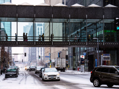 IDS Center Skyway and Marquette Ave in Snow, Minneapolis