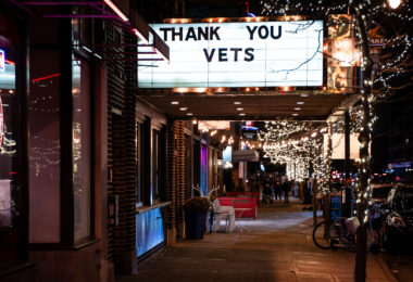 Thank You Vets on a marquee on Lyndale in Uptown Minneapolis.