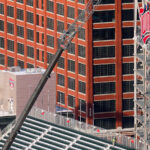 Workers installing a new 76% larger 10,000 square foot LED videoboard at Target Field. @ballparkdigest says it'll be the 4th largest video display in Major League Baseball and just the 5th HDR capable board. (Minneapolis, December 2022).