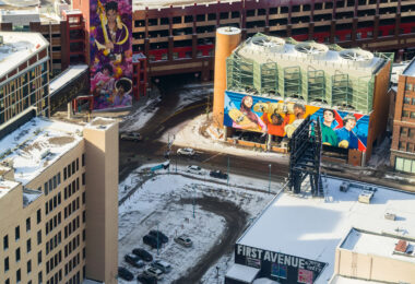 Prince mural in downtown Minneapolis near First Avenue.