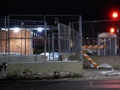 Minneapolis Police 5th Precinct Security Fence at Night