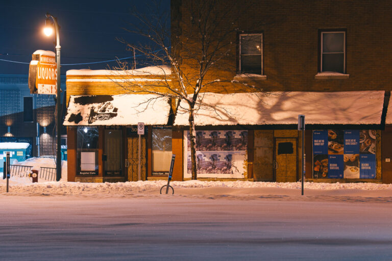 01/06/23 Minnehaha Liquors 4 A Minnehaha Liquors sign on the 27th Ave side of the block the liquor store used to stand. The store was burned down in 2020 during unrest over the murder of George Floyd.