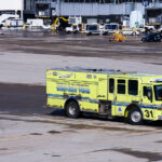 An airport fire truck at Minneapolis-St. Paul International airport.