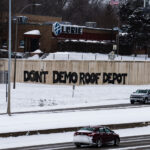 “DONT DEMO ROOF DEPOT” is the message on 394 as environmental groups continue the years long fight over a South Minneapolis warehouse and pollution. The city wants their public works facilities on the former EPA superfund site. Community groups want housing and an urban farm.