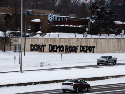 Minneapolis: "Don't Demo Roof Depot" Graffiti on Superfund Site