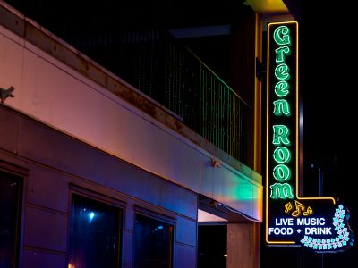 Neon sign at the Green Room in Uptown Minneapolis