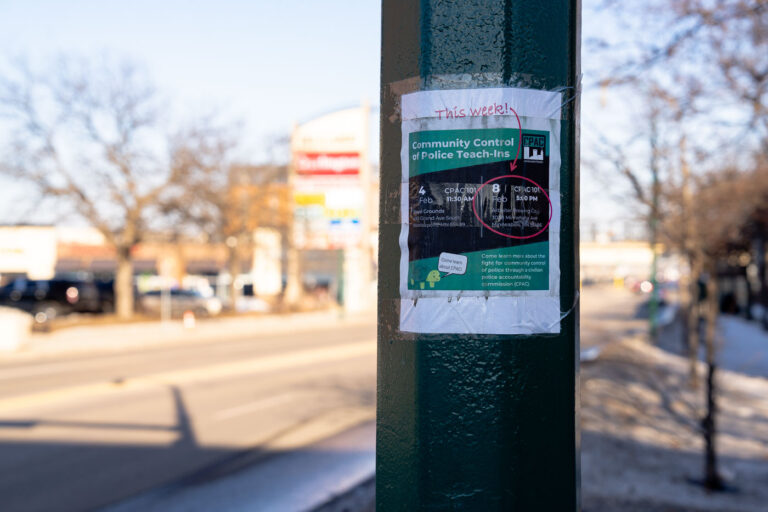 CPAC Community Control of Police Flyer 4 A CPAC flyer on a street pole in South Minneapolis.