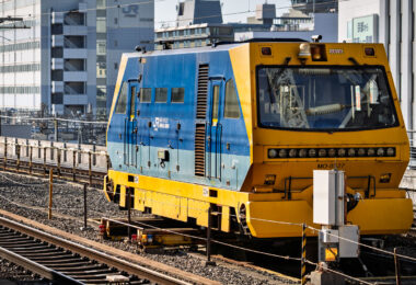 JR Railways track tamper train at Kyoto Station in Kyoto, Japan.