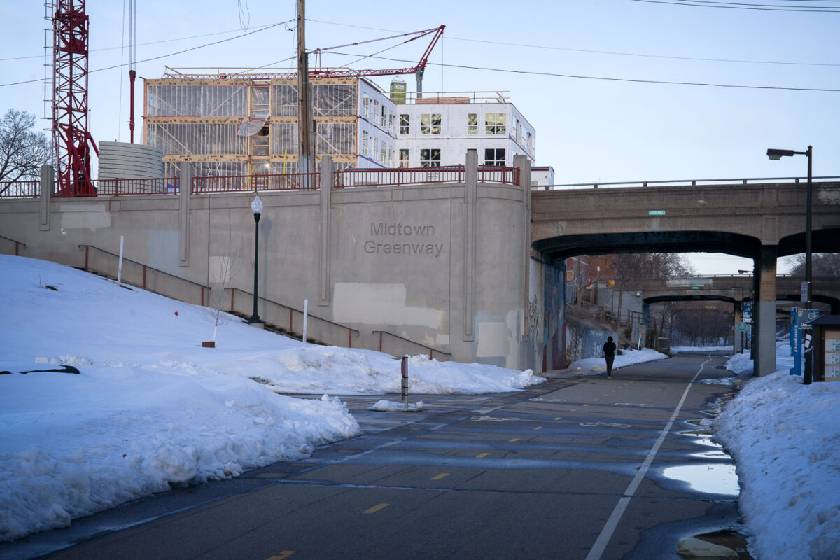 Midtown Greenway and 11th Ave in Minneapolis on March 19, 2023.