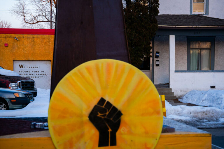 George Floyd Square garage art 4 A painting on a garage door in George Floyd Square.