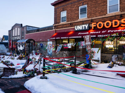 George Floyd Memorial at Unity Foods, Minneapolis in Winter
